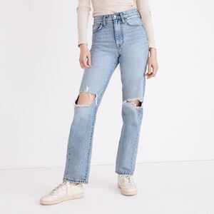 Madewell NWT Perfect Vintage Straight Jeans Sz 23 Danby Wash Ripped Knee Edition